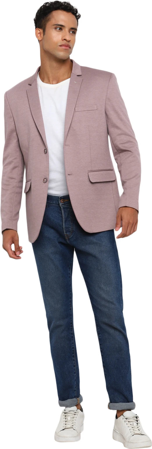 Men Solid Single Breasted Casual Blazer (Purple)