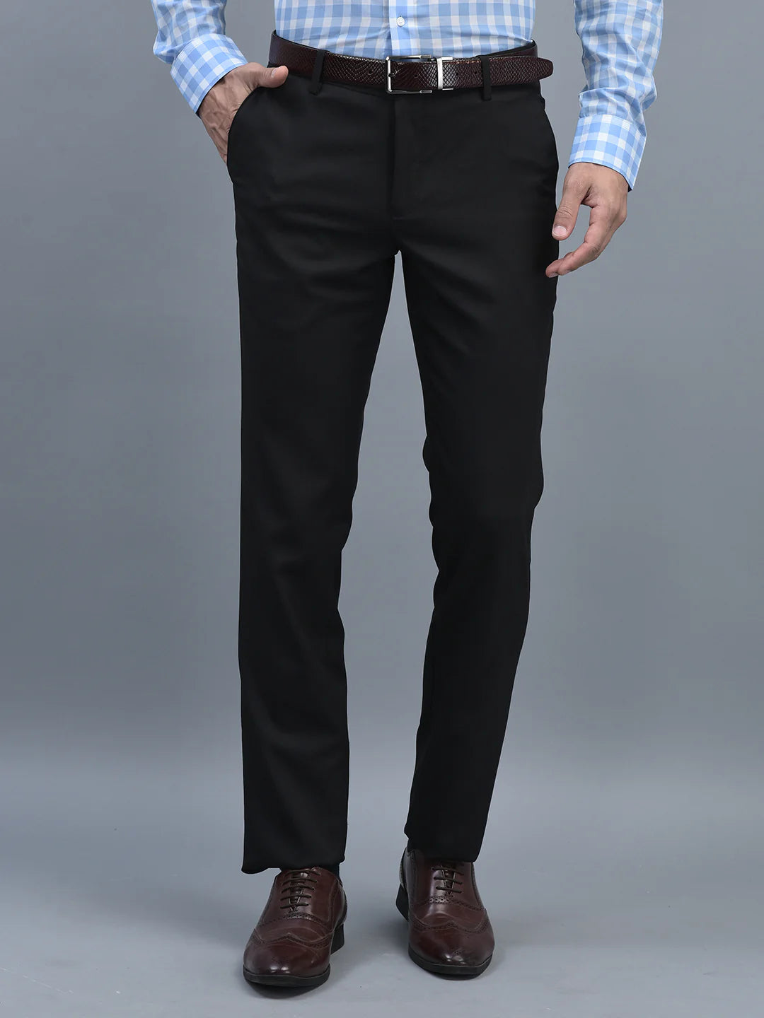 Men Regular Length Solid Pattern Button Closure Formal Trouser Main image