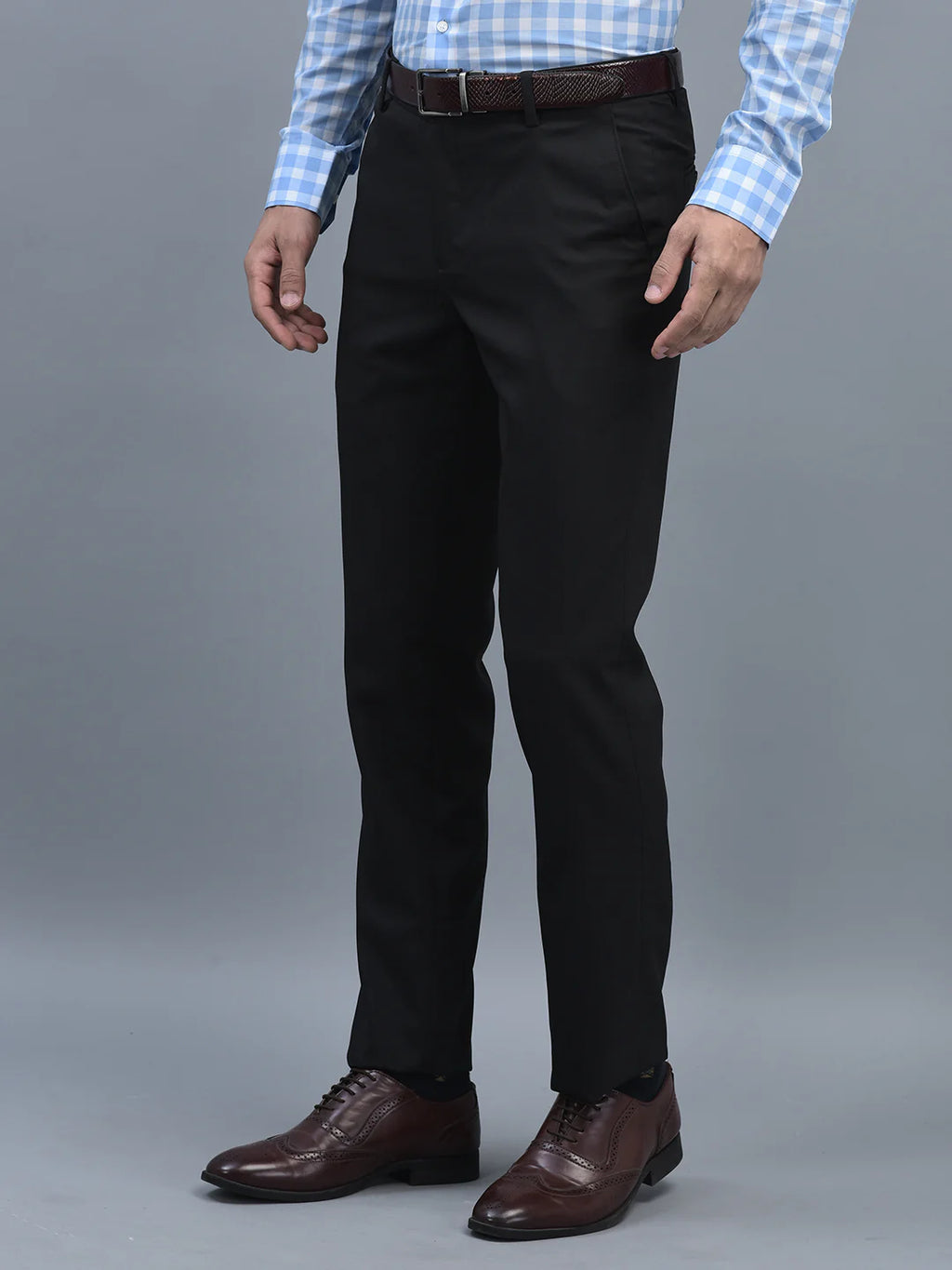 Men Regular Length Solid Pattern Button Closure Formal Trouser