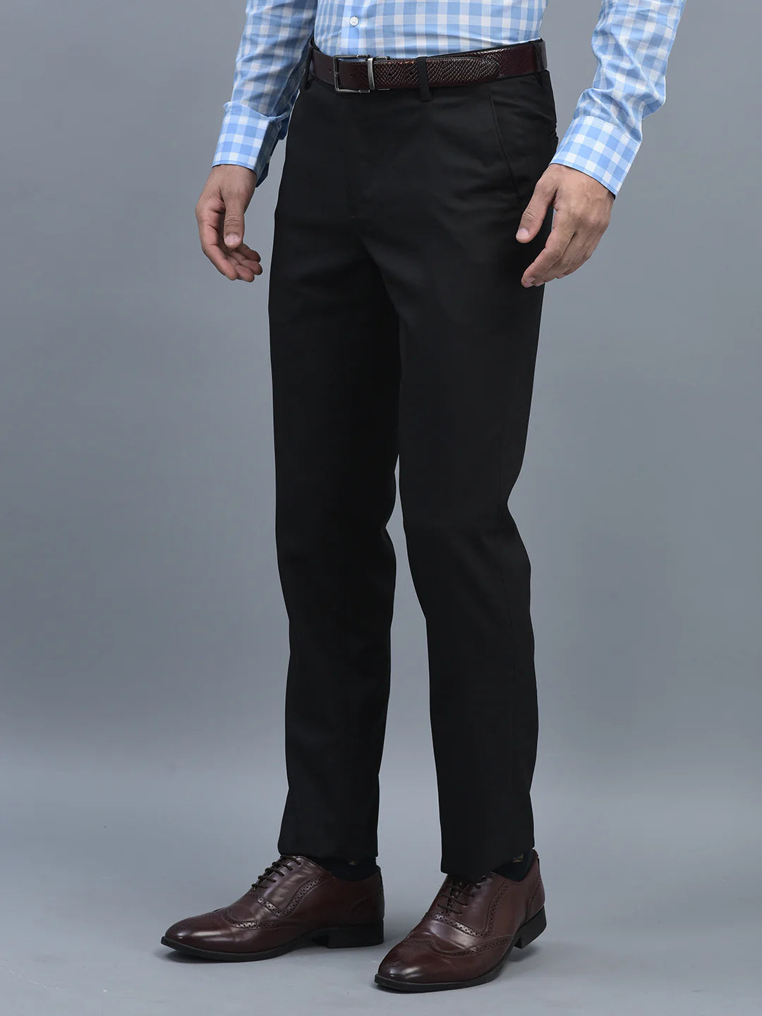 Men Regular Length Solid Pattern Button Closure Formal Trouser