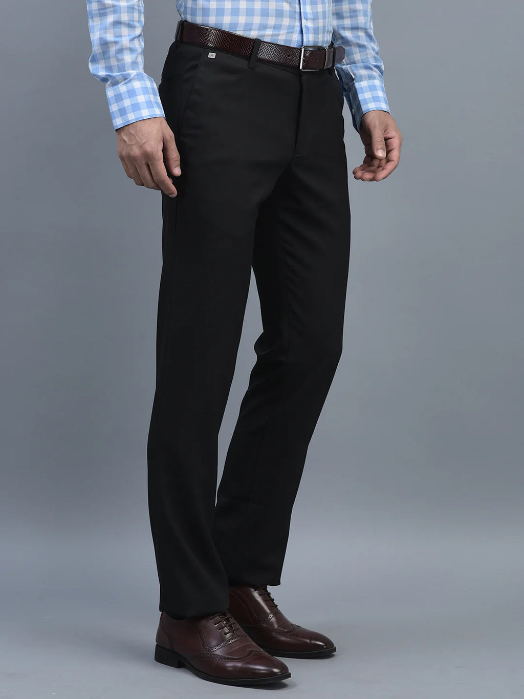 Men Regular Length Solid Pattern Button Closure Formal Trouser