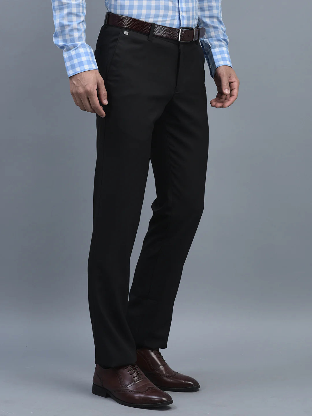 Men Regular Length Solid Pattern Button Closure Formal Trouser