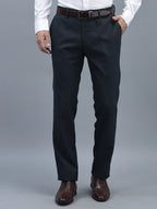 Men Regular Length Self Design Pattern Button Closure Formal Trouser