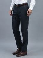 Men Regular Length Self Design Pattern Button Closure Formal Trouser