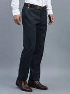 Men Regular Length Self Design Pattern Button Closure Formal Trouser