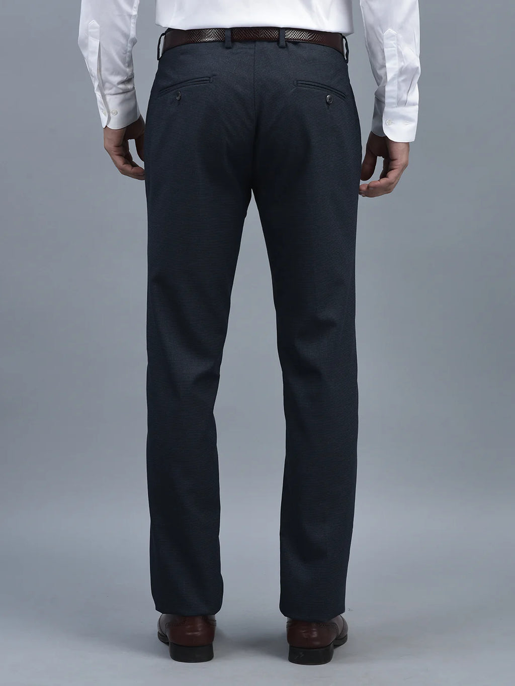 Men Regular Length Self Design Pattern Button Closure Formal Trouser