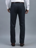 Men Regular Length Self Design Pattern Button Closure Formal Trouser