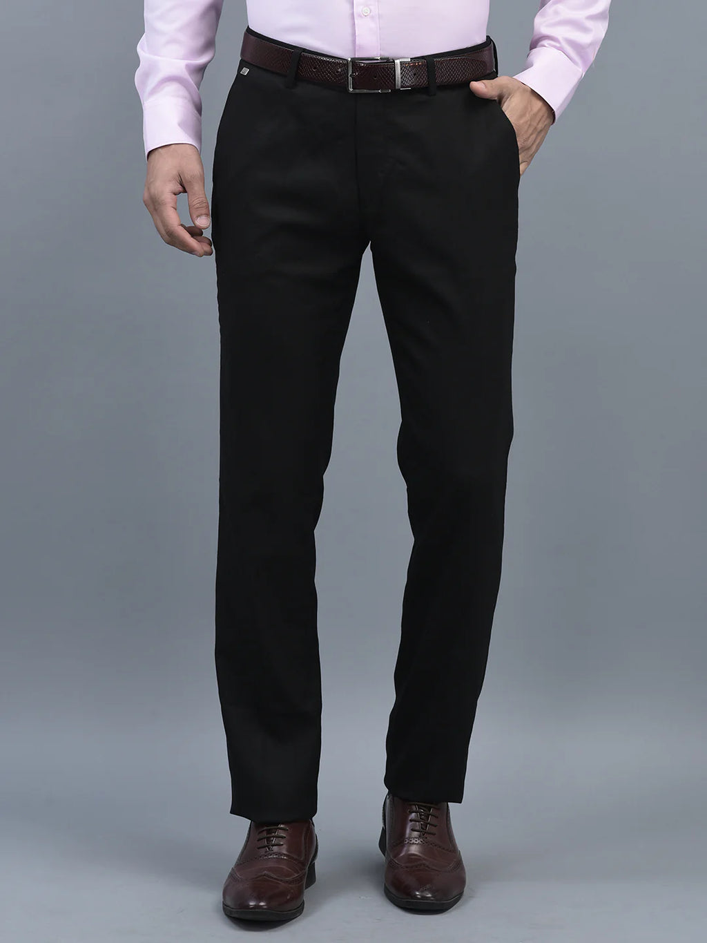 Men Regular Length Solid Pattern Button Closure Formal Trouser