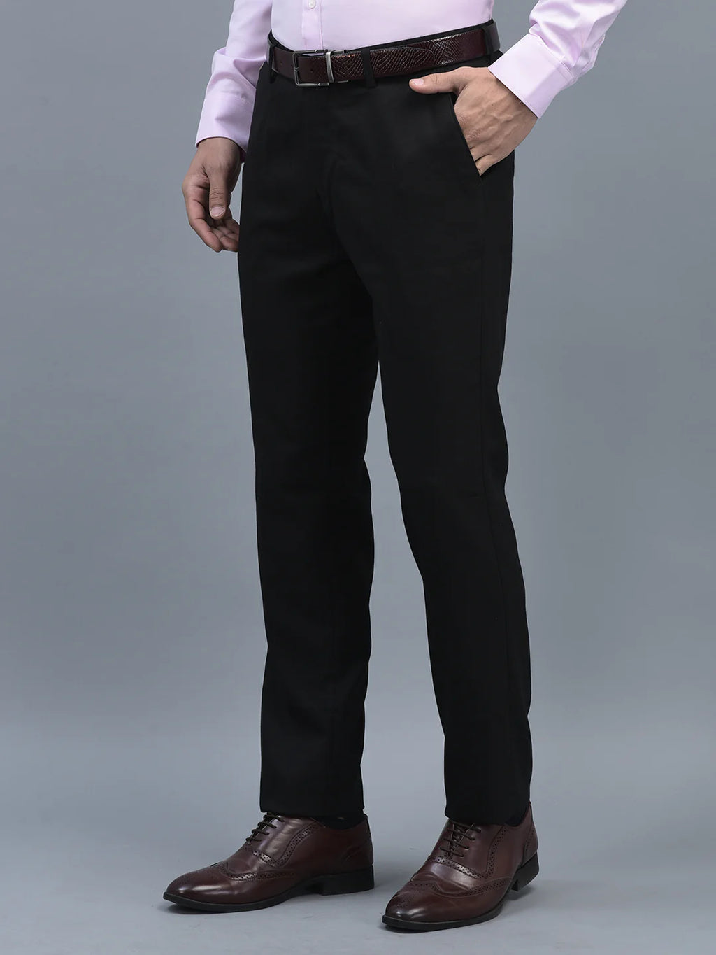 Men Regular Length Solid Pattern Button Closure Formal Trouser