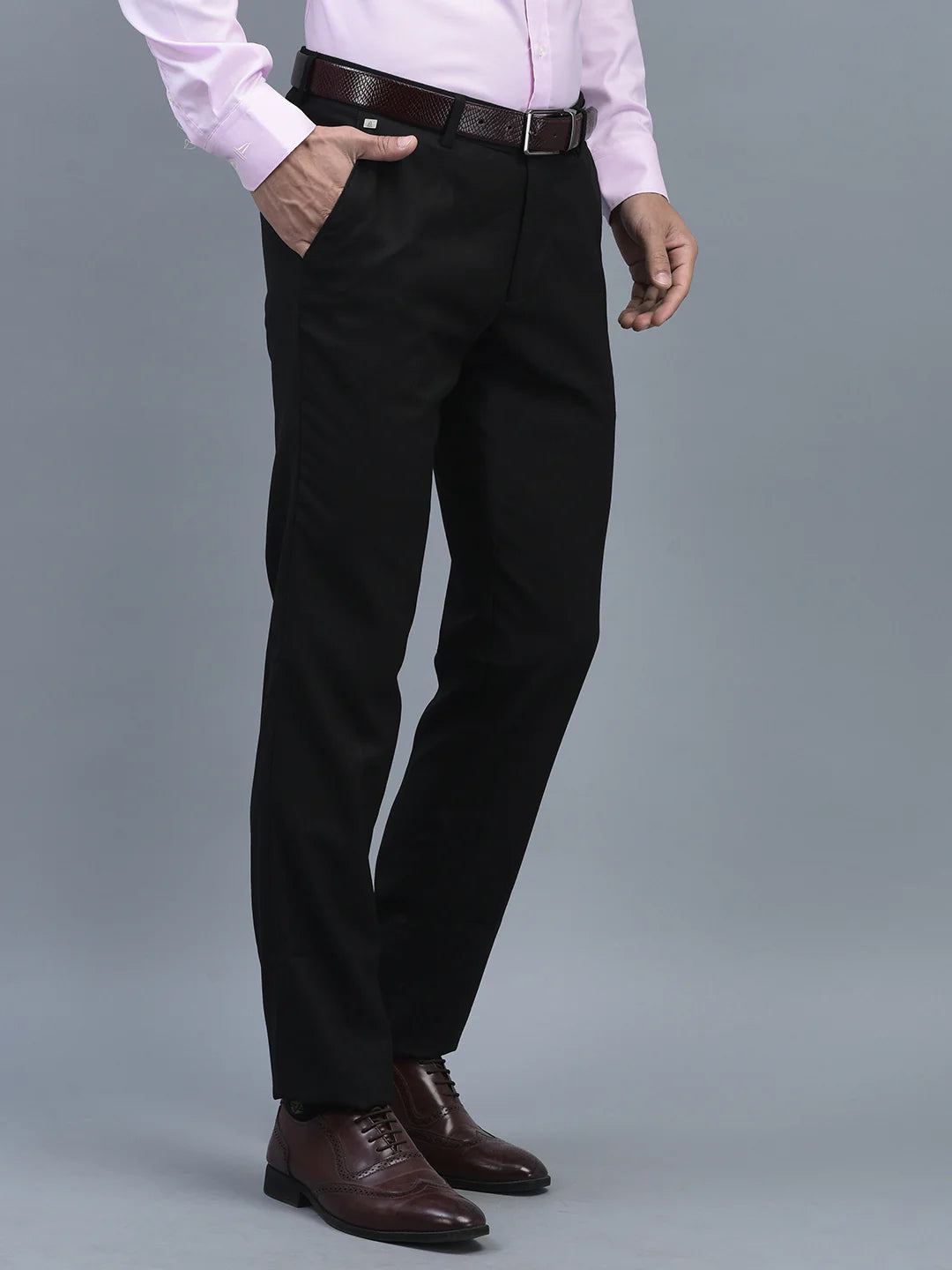 Men Regular Length Solid Pattern Button Closure Formal Trouser
