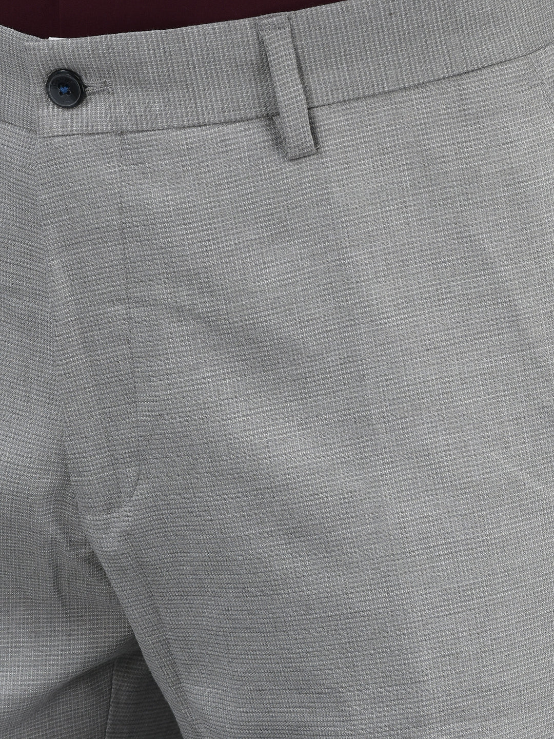 Men Regular Length Self Design Pattern Button Closure Formal Trouser