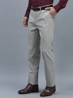 Men Regular Length Self Design Pattern Button Closure Formal Trouser