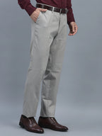 Men Regular Length Self Design Pattern Button Closure Formal Trouser