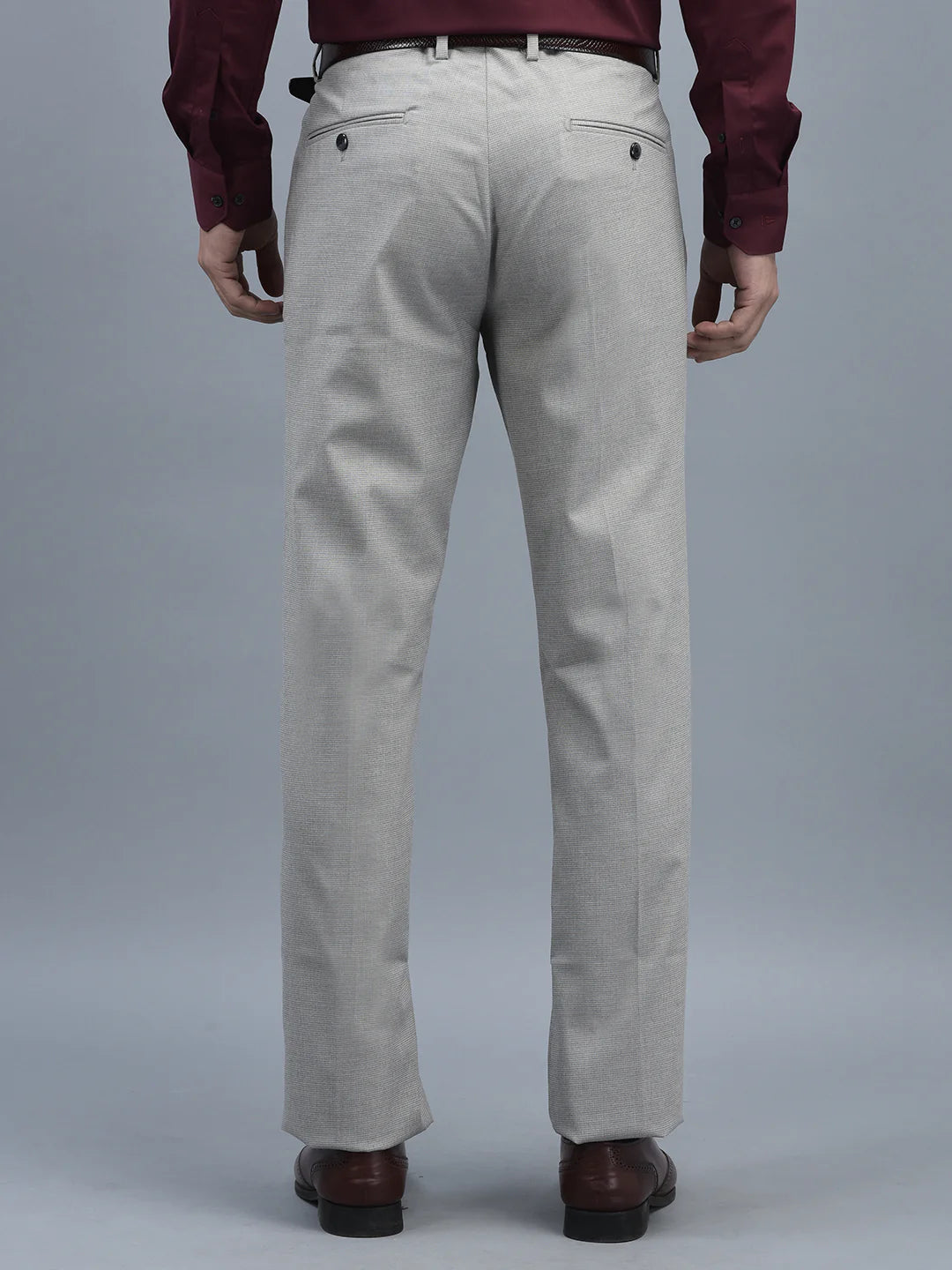 Men Regular Length Self Design Pattern Button Closure Formal Trouser Secondary image