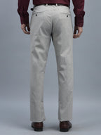 Men Regular Length Self Design Pattern Button Closure Formal Trouser