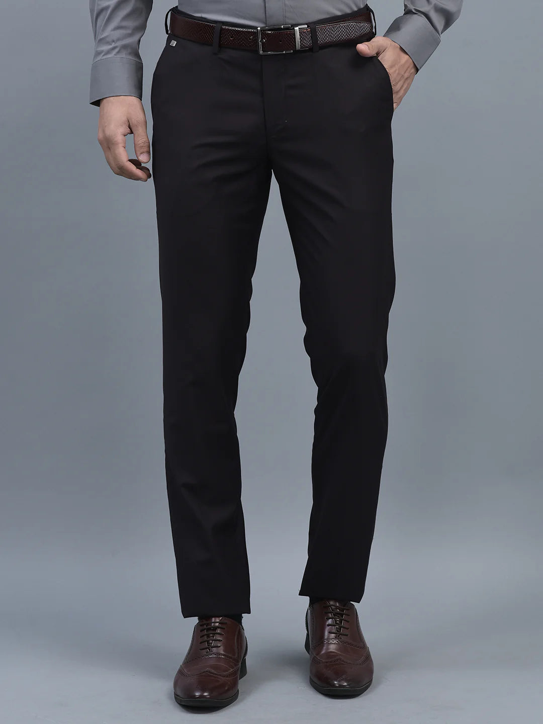 Men Regular Length Solid Pattern Button Closure Formal Trouser