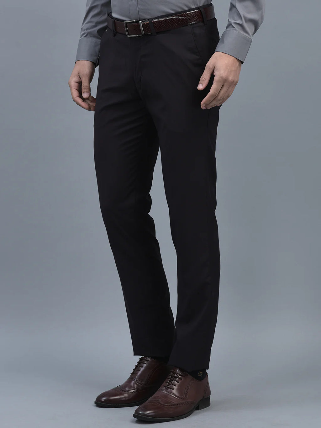 Men Regular Length Solid Pattern Button Closure Formal Trouser