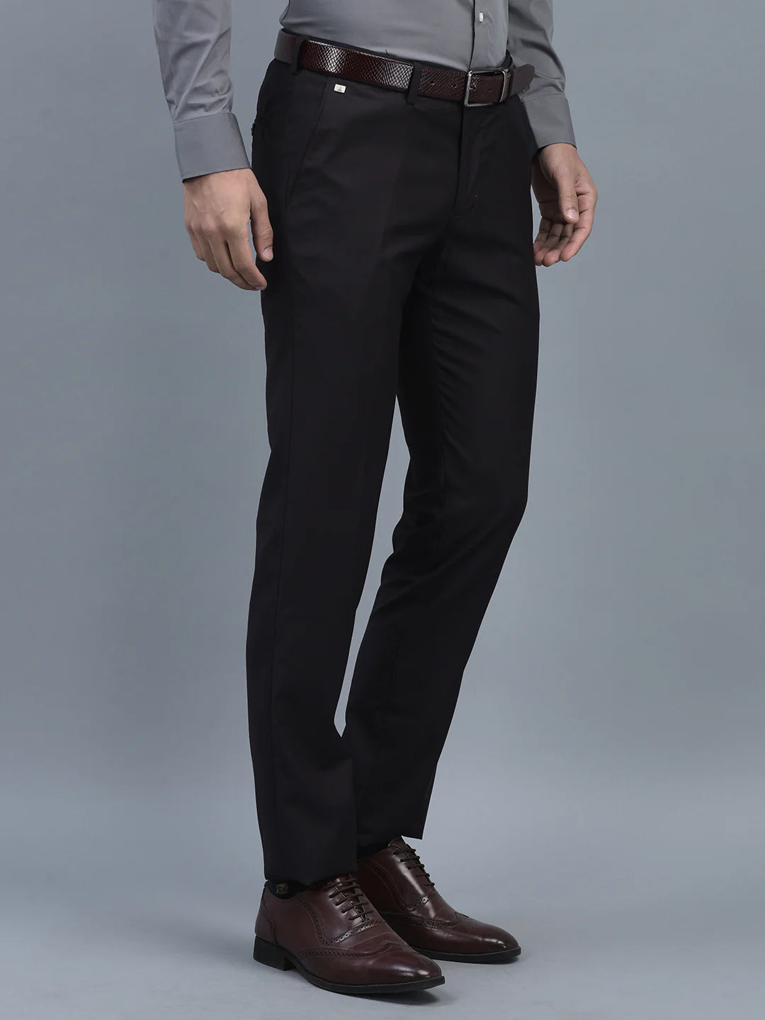 Men Regular Length Solid Pattern Button Closure Formal Trouser