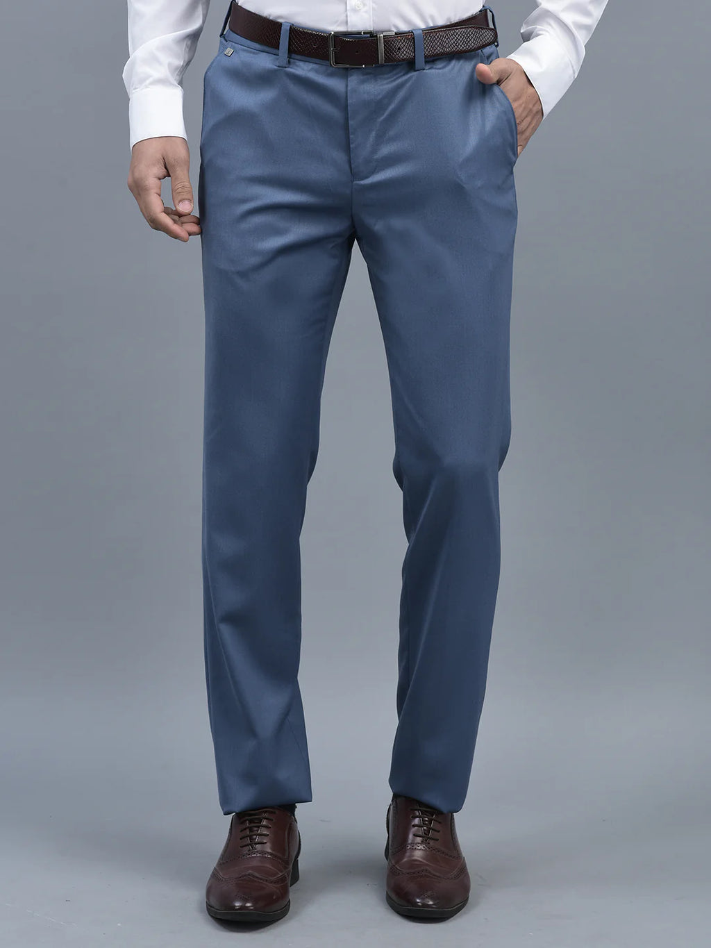 Men Regular Length Solid Pattern Button Closure Formal Trouser
