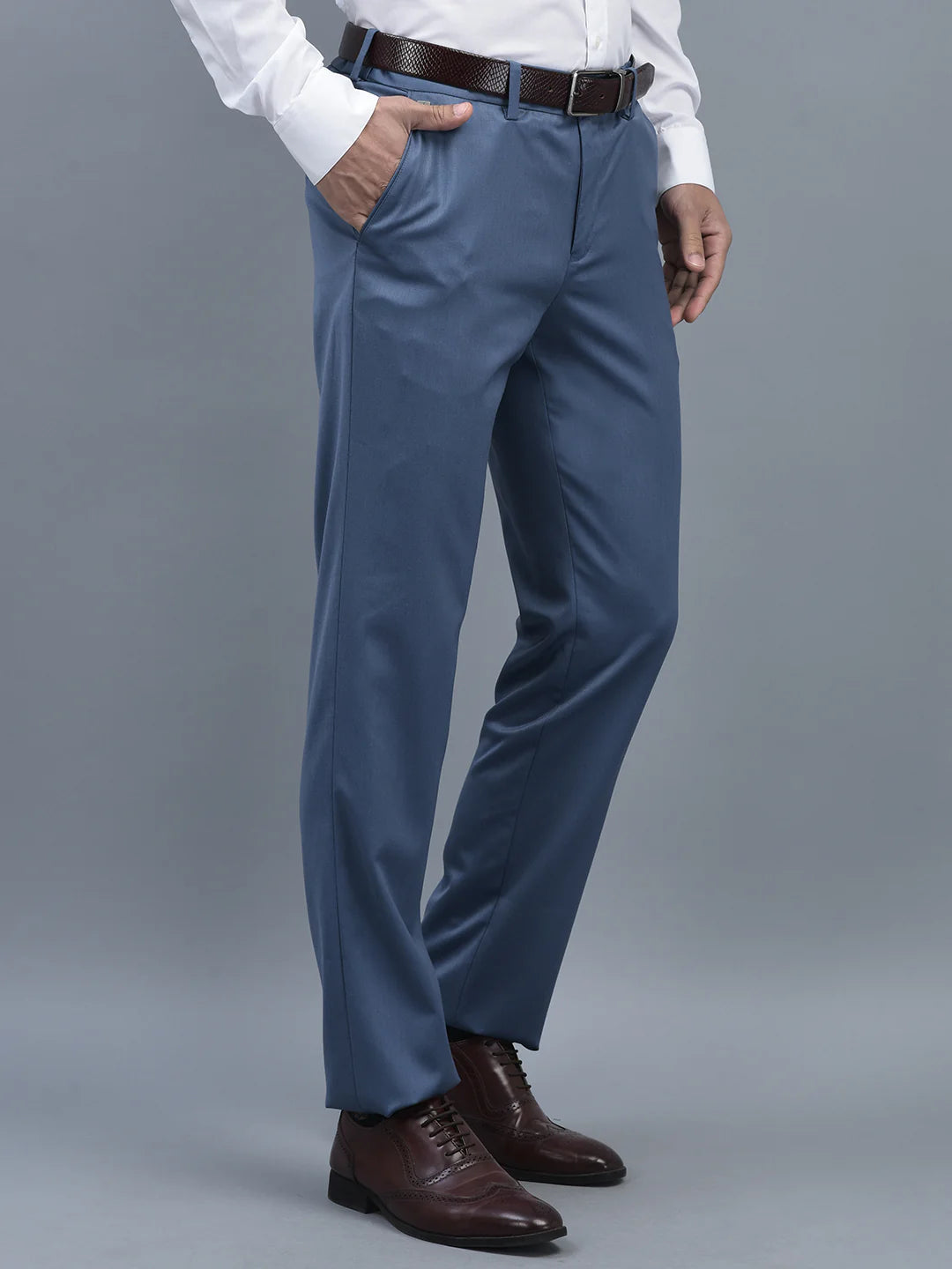 Men Regular Length Solid Pattern Button Closure Formal Trouser