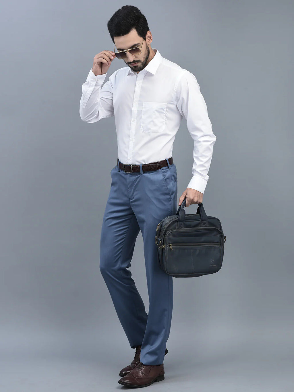 Men Regular Length Solid Pattern Button Closure Formal Trouser
