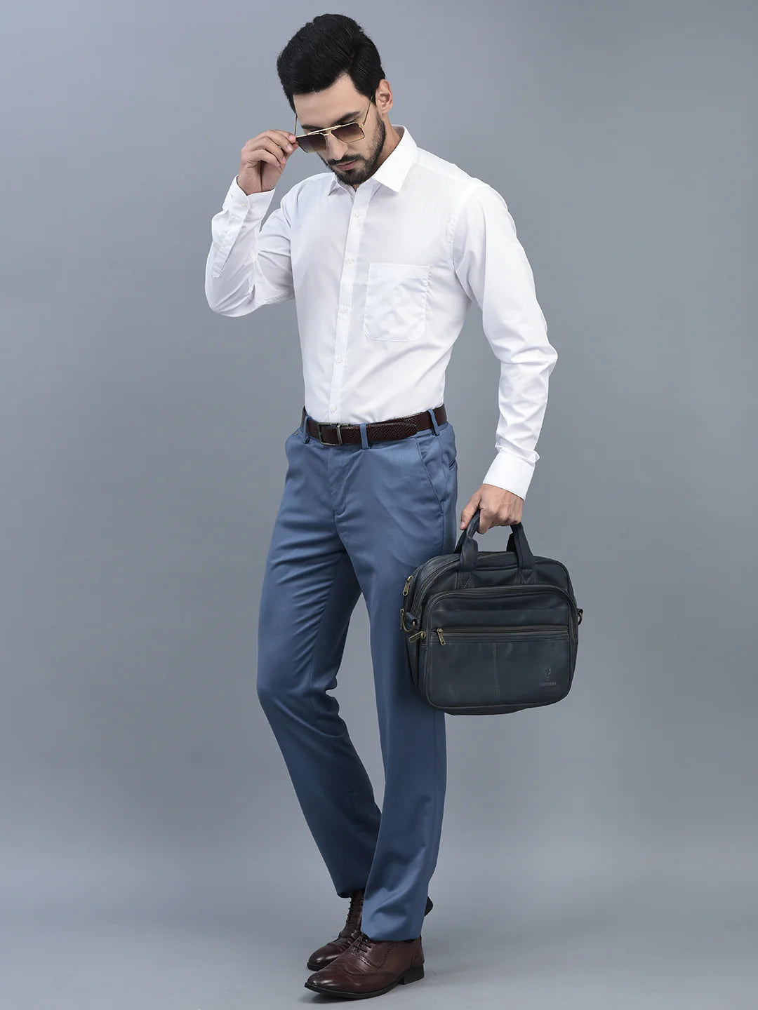Men Regular Length Solid Pattern Button Closure Formal Trouser