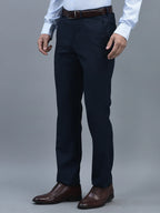 Men Regular Length Self Design Pattern Button Closure Formal Trouser