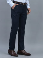 Men Regular Length Self Design Pattern Button Closure Formal Trouser