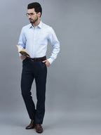 Men Regular Length Self Design Pattern Button Closure Formal Trouser