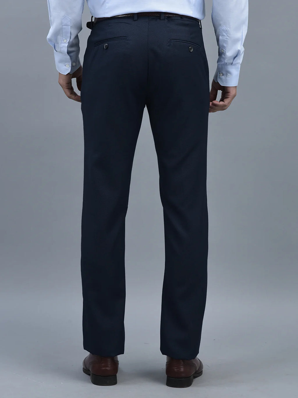 Men Regular Length Self Design Pattern Button Closure Formal Trouser