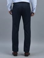 Men Regular Length Self Design Pattern Button Closure Formal Trouser