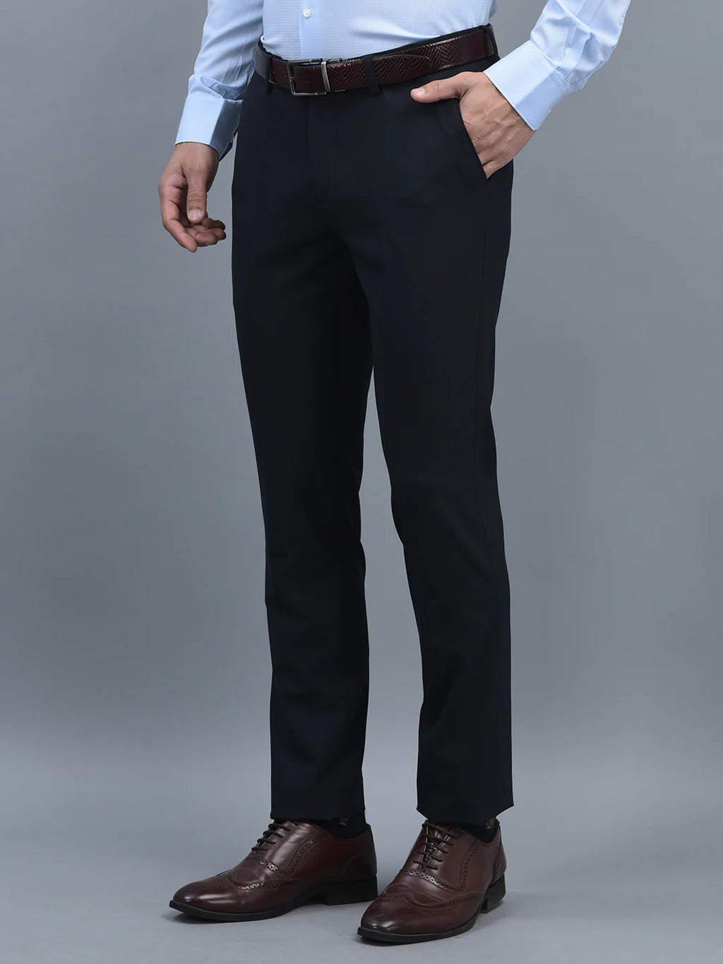 Men Regular Length Solid Pattern Button Closure Formal Trouser
