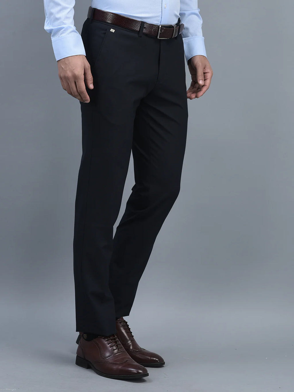Men Regular Length Solid Pattern Button Closure Formal Trouser