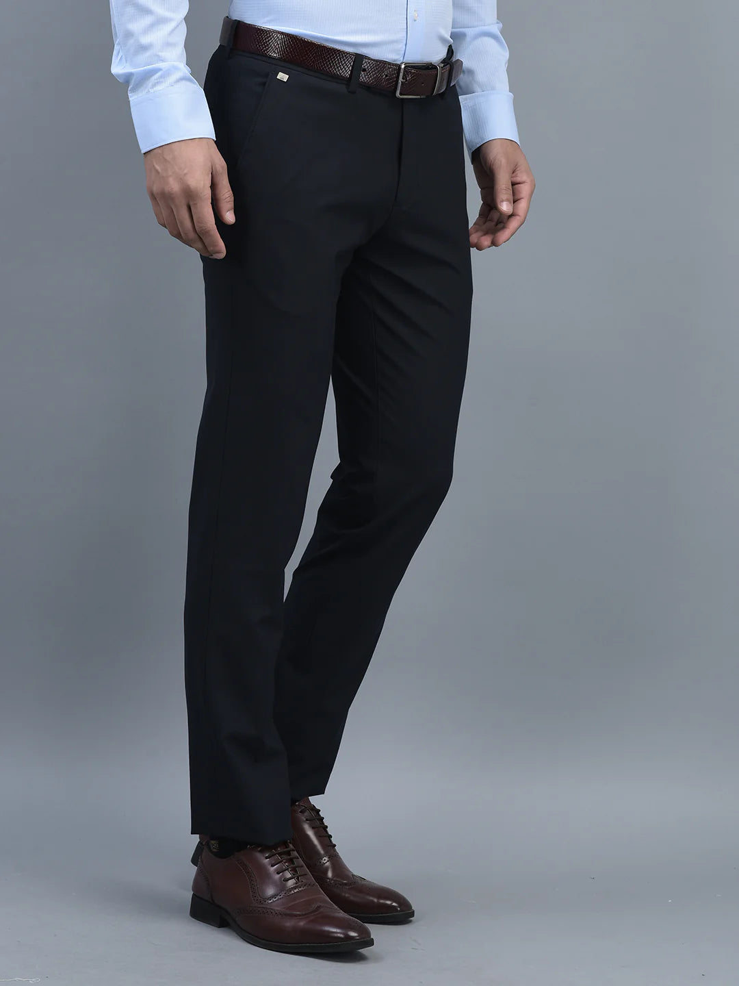 Men Regular Length Solid Pattern Button Closure Formal Trouser