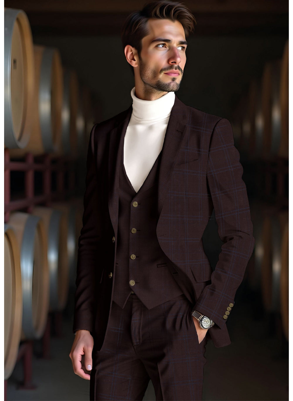 Riserva Burgundy Check 3-Piece Suit – Luxury Evening Formal Main image