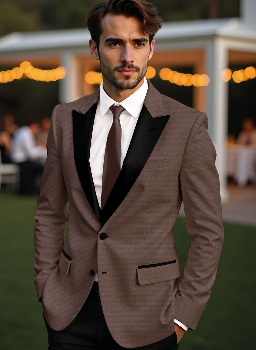 Riserva Mocha Brown Tuxedo Suit – Premium Evening Party Wear Main image