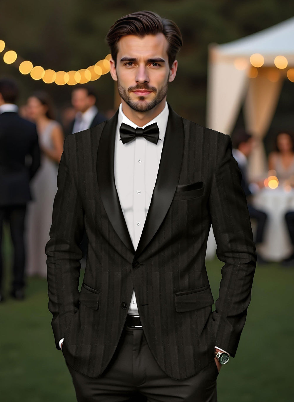 Riserva Black Pinstripe Tuxedo Suit – Luxury Evening Formal Wear