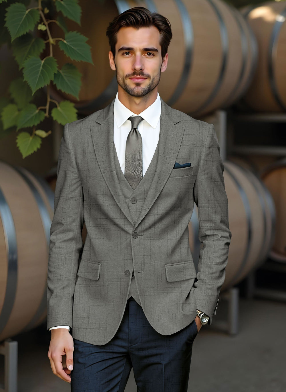 Riserva Steel Grey Check 3-Piece Suit – Smart Business Formal Wear