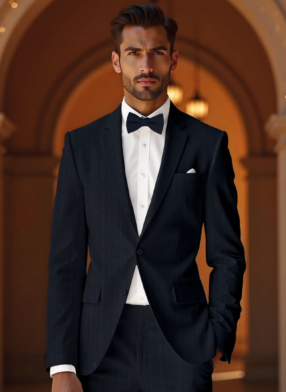 Riserva Navy Blue Pinstripe Tuxedo Suit – Premium Evening Formal Wear