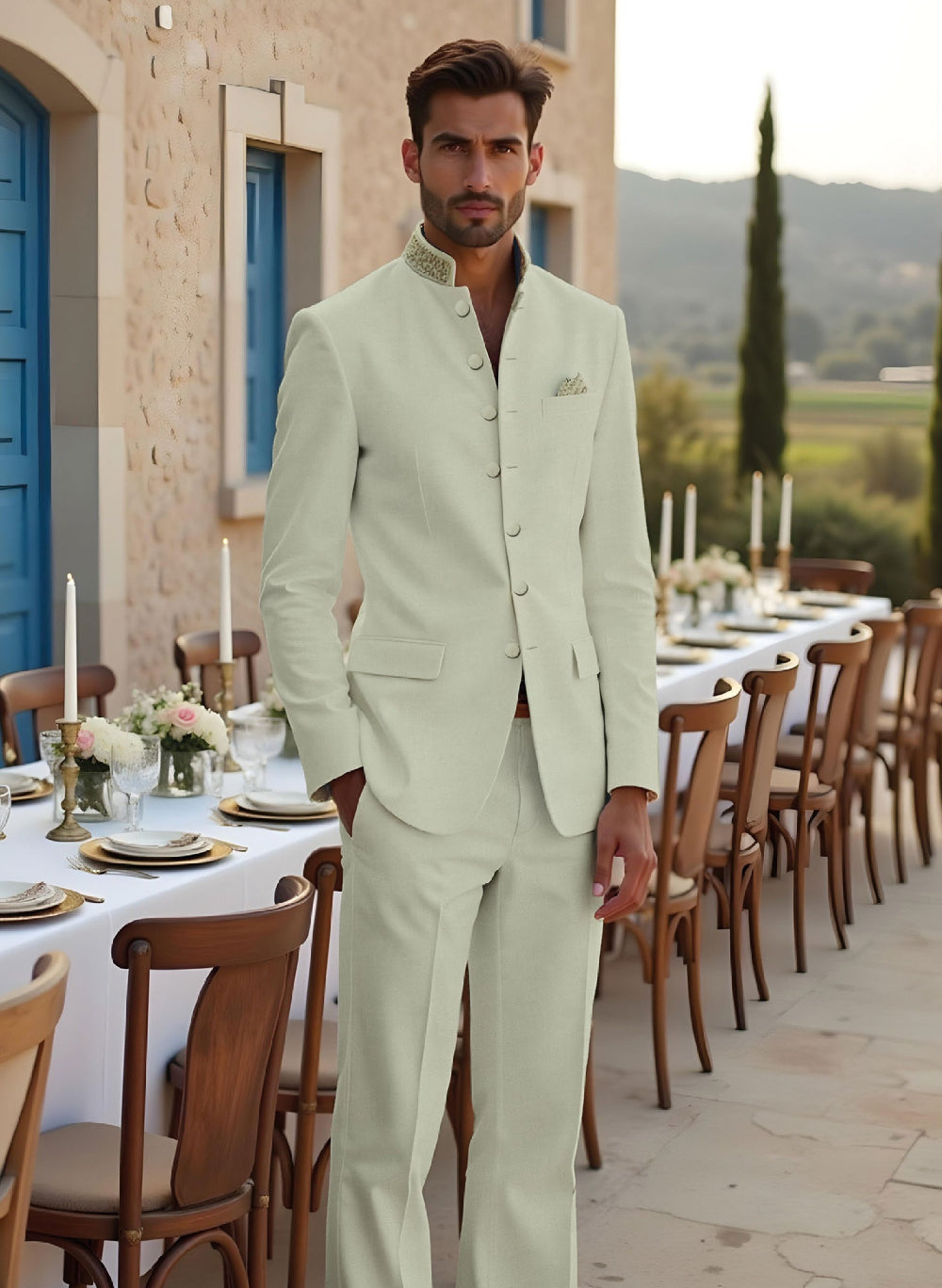 Riserva Mint Ivory Bandhgala Suit – Premium Wedding & Festive Wear