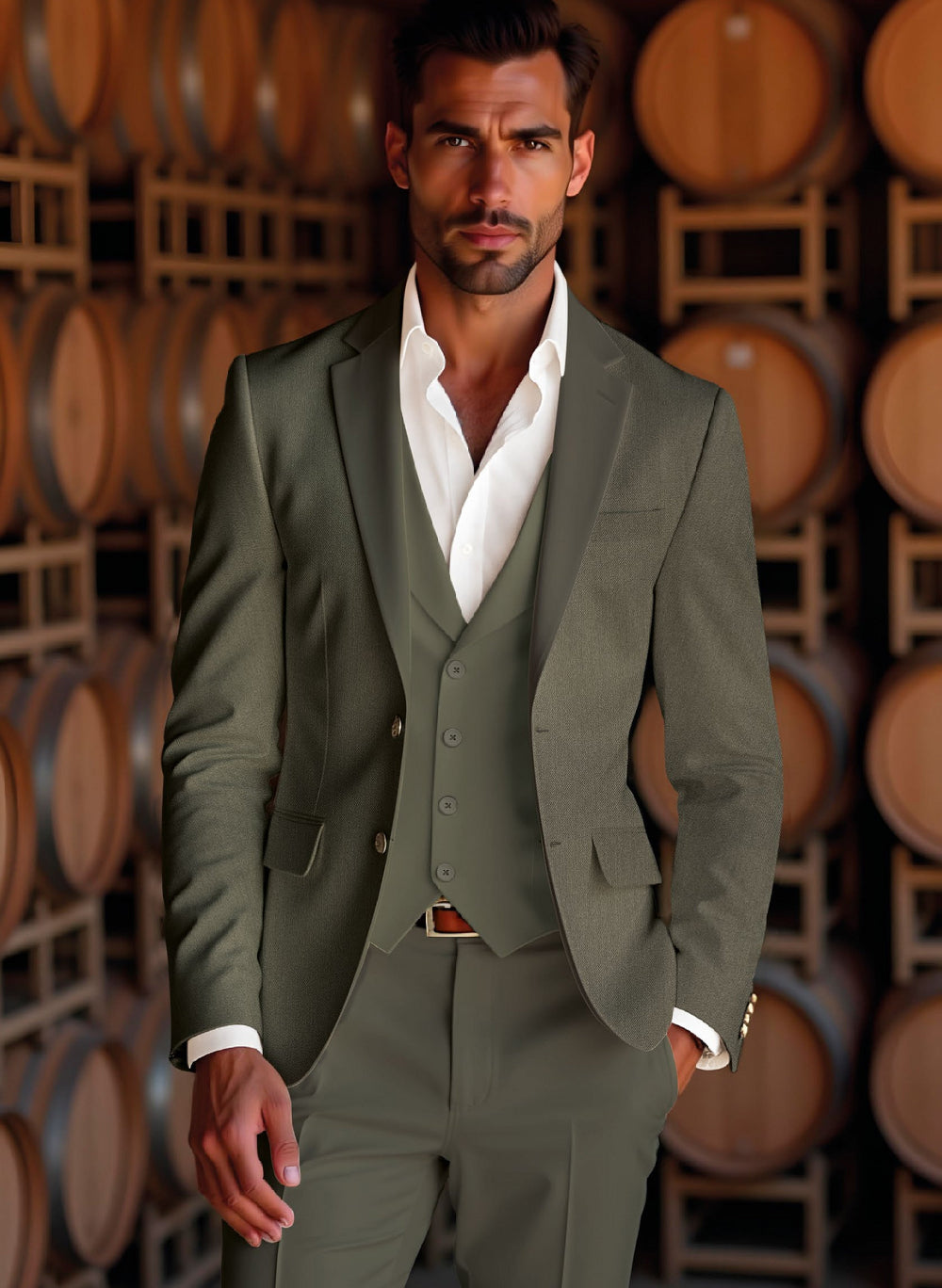 Riserva Olive Green 3-Piece Suit – Premium Contemporary Formal Wear Main image