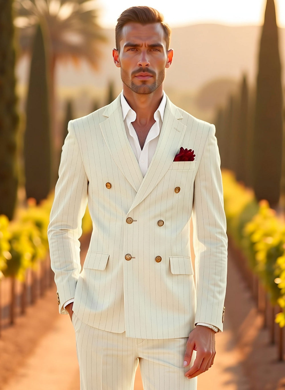 Riserva Ivory Pinstripe Suit – Luxury Summer Formal Main image