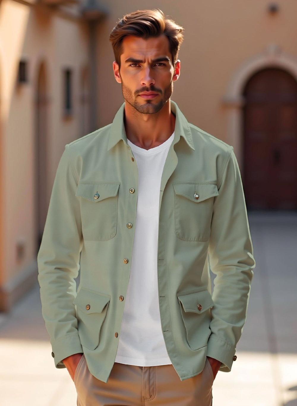 Riserva Sage Green Utility Overshirt – Premium Casual Smart Wear