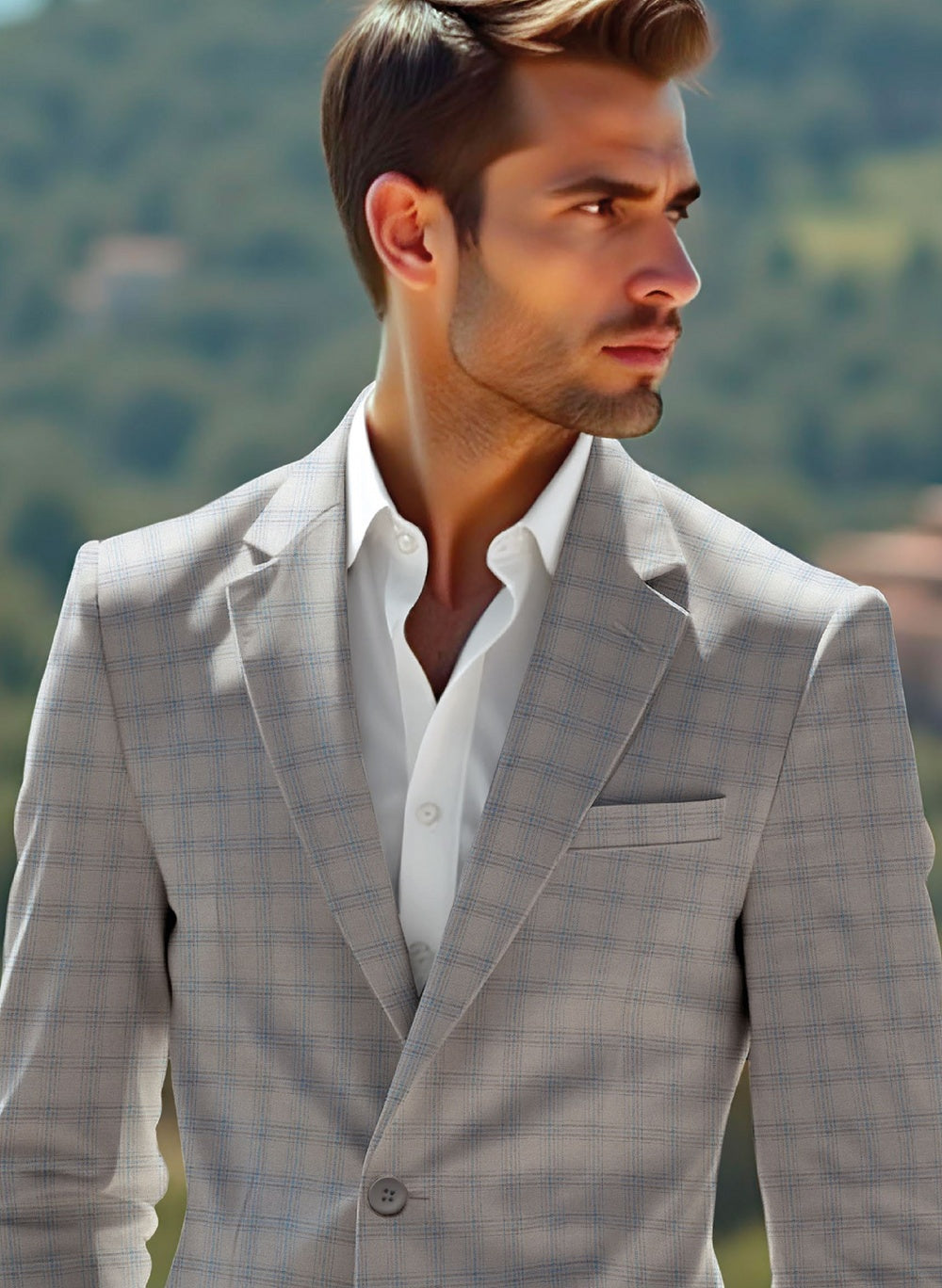 Riserva Light Grey Plaid Slim Fit Suit – Modern Elegant Wear