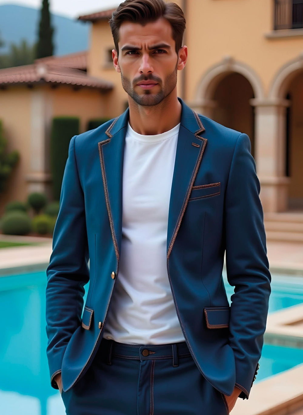 Riserva Teal Blue Contrast Blazer – Premium Smart Casual Wear