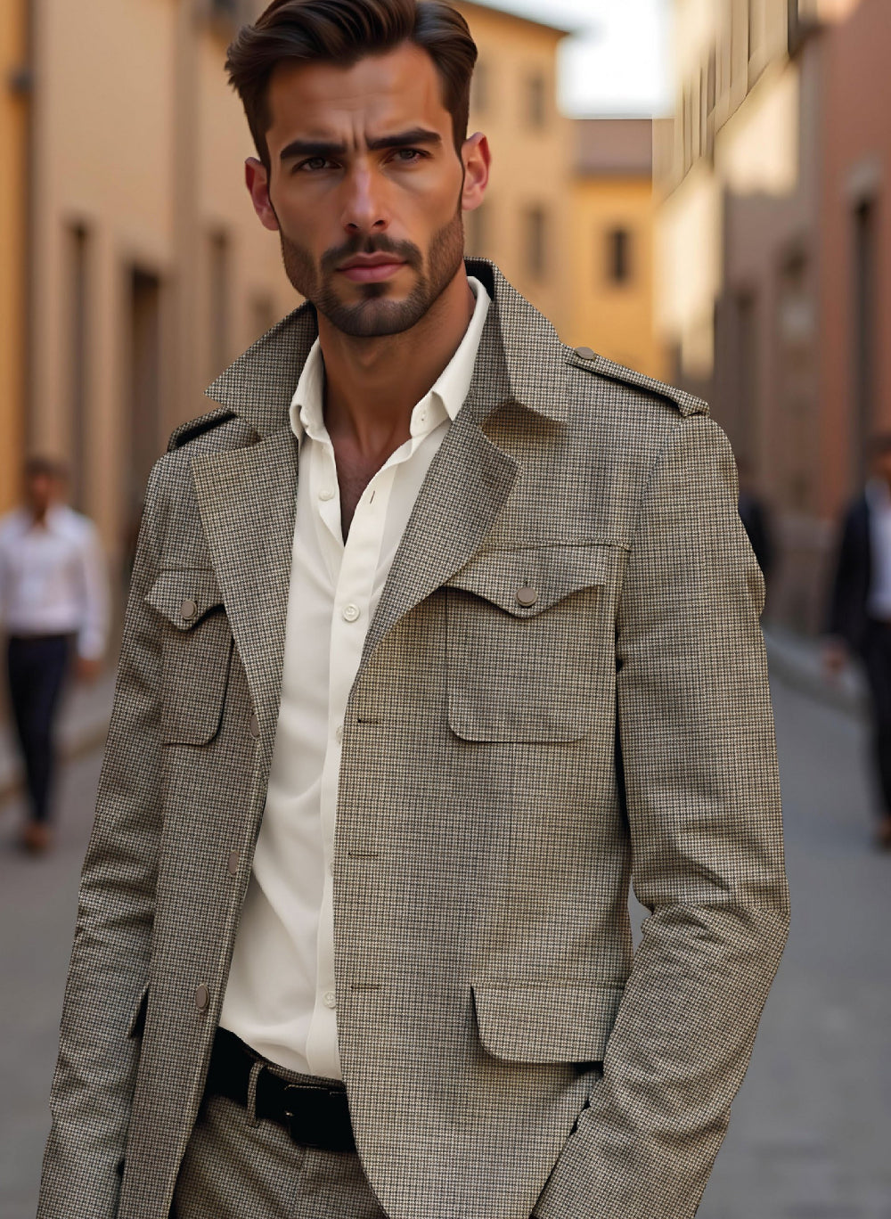 Riserva Beige Check Safari Jacket – Premium Utility Style Blazer Main image